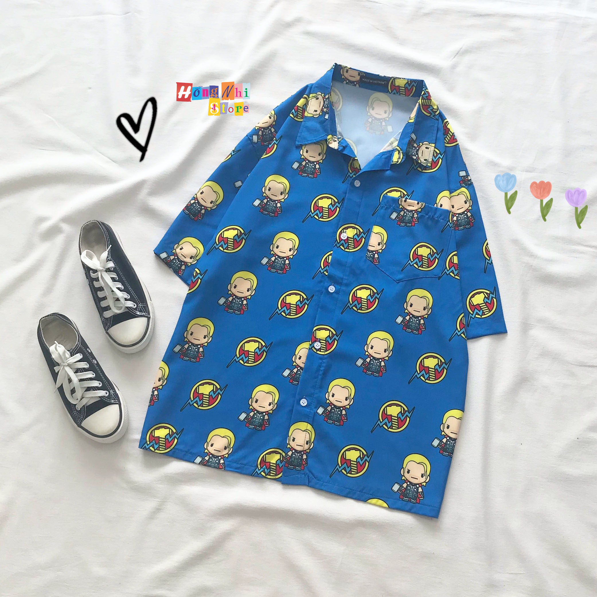 Áo Sơ Mi Hoạ Tiết Tay Lỡ Dáng Rộng, Sơ Mi Tay Lửng Unisex - MM