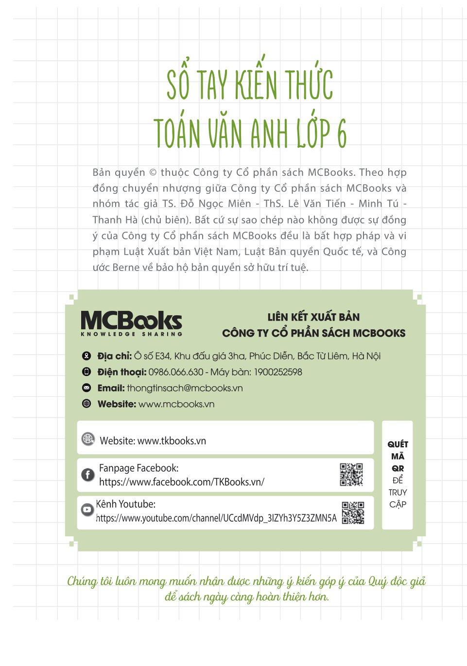 Sổ Tay Kiến Thức Toán Văn Anh Lớp 6