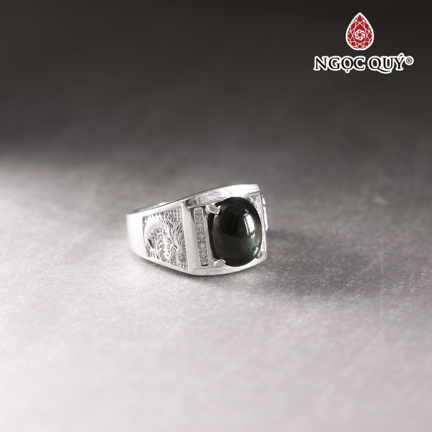 Nhẫn bạc nam đính đá sapphire 12x9mm Ni20 - Ngọc Quý Gemstones