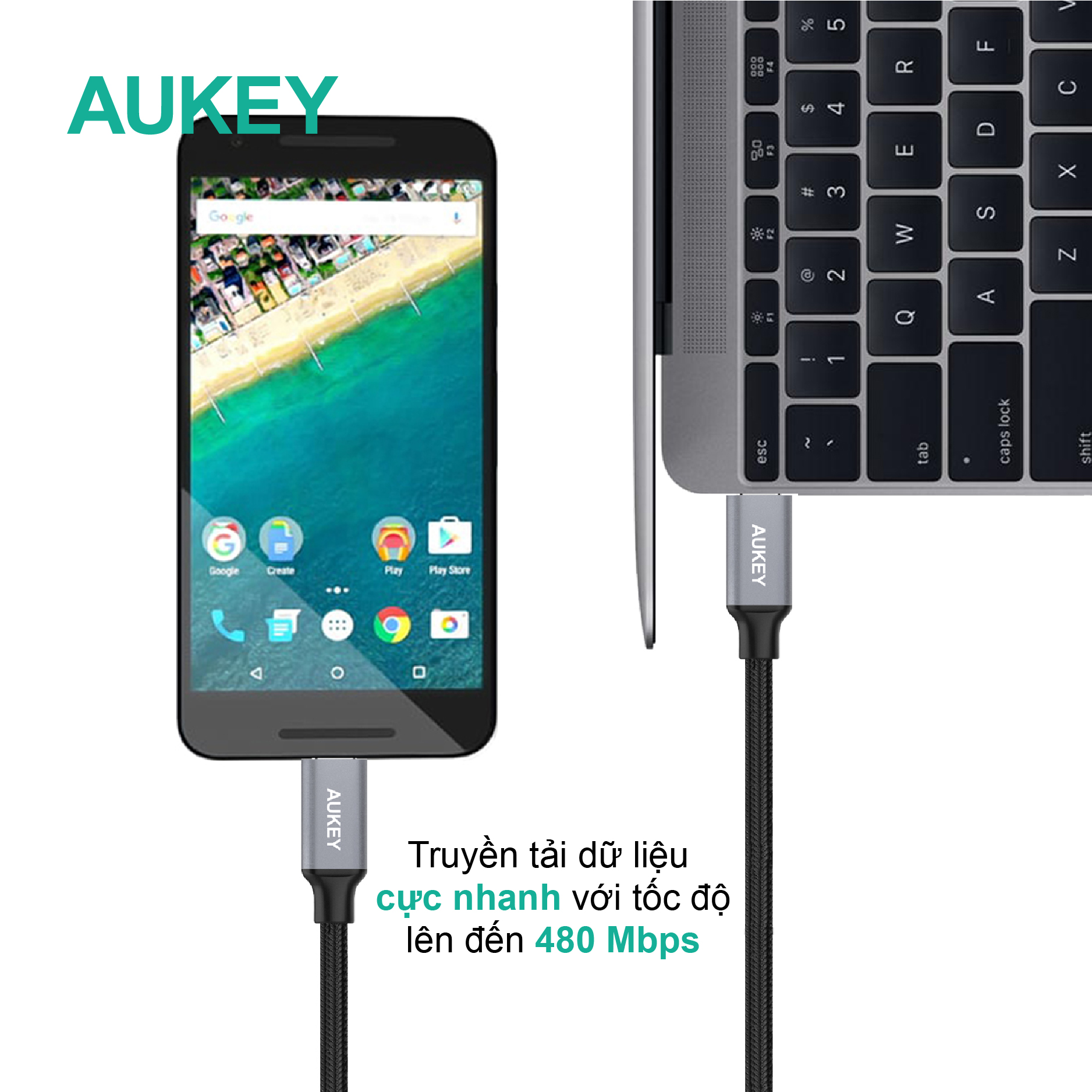 Dây cáp Aukey USB-C To USB-C 2.0 dài 1 mét Aukey CB-CD5, hàng chính hãng