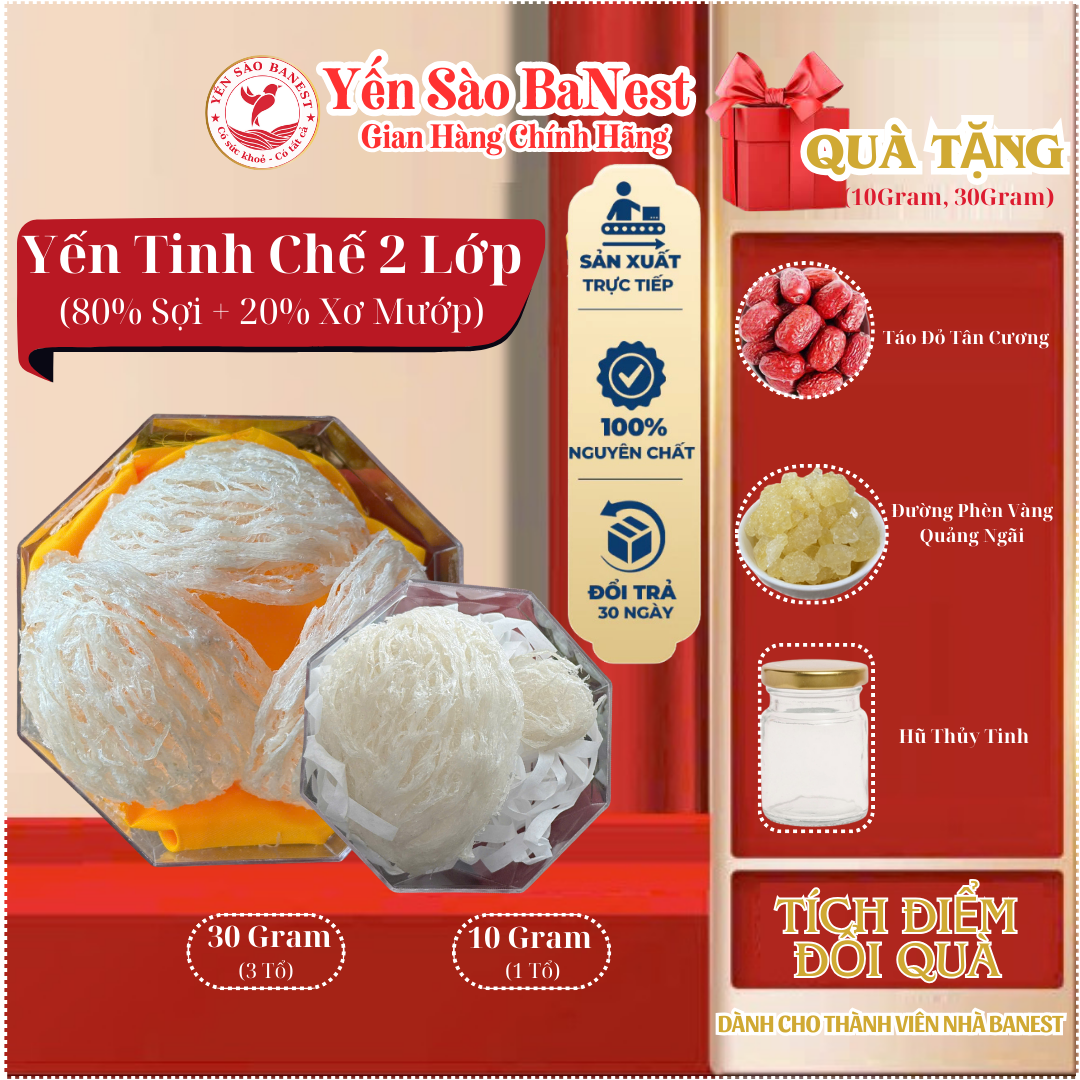 Tổ Yến Sào Tinh Chế 2 Lớp Sợi kèm quà tặng - Yến Sào BaNest