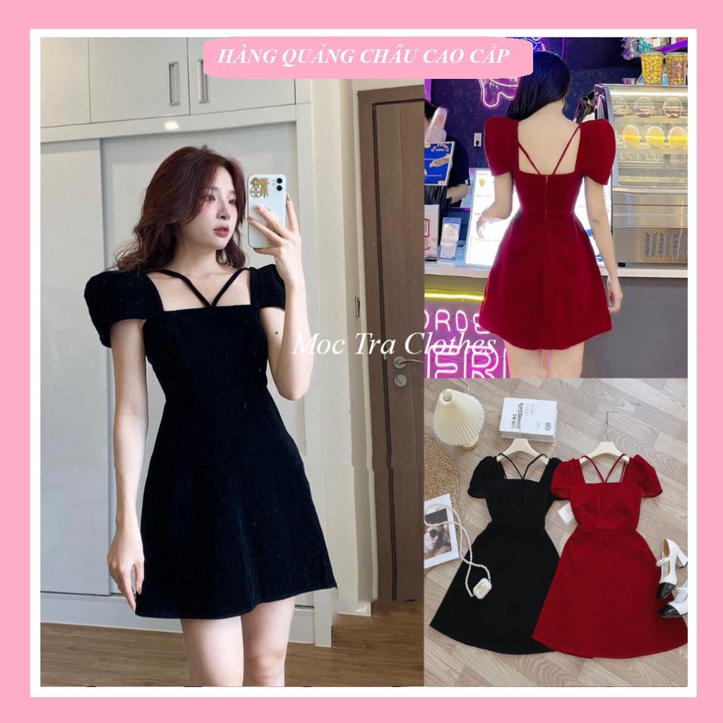 Đầm nhung nữ Quảng Châu thiết kế cộc tay cúp ngực siêu xinh, Váy dự tiệc nữ sang trọng rẻ đẹp