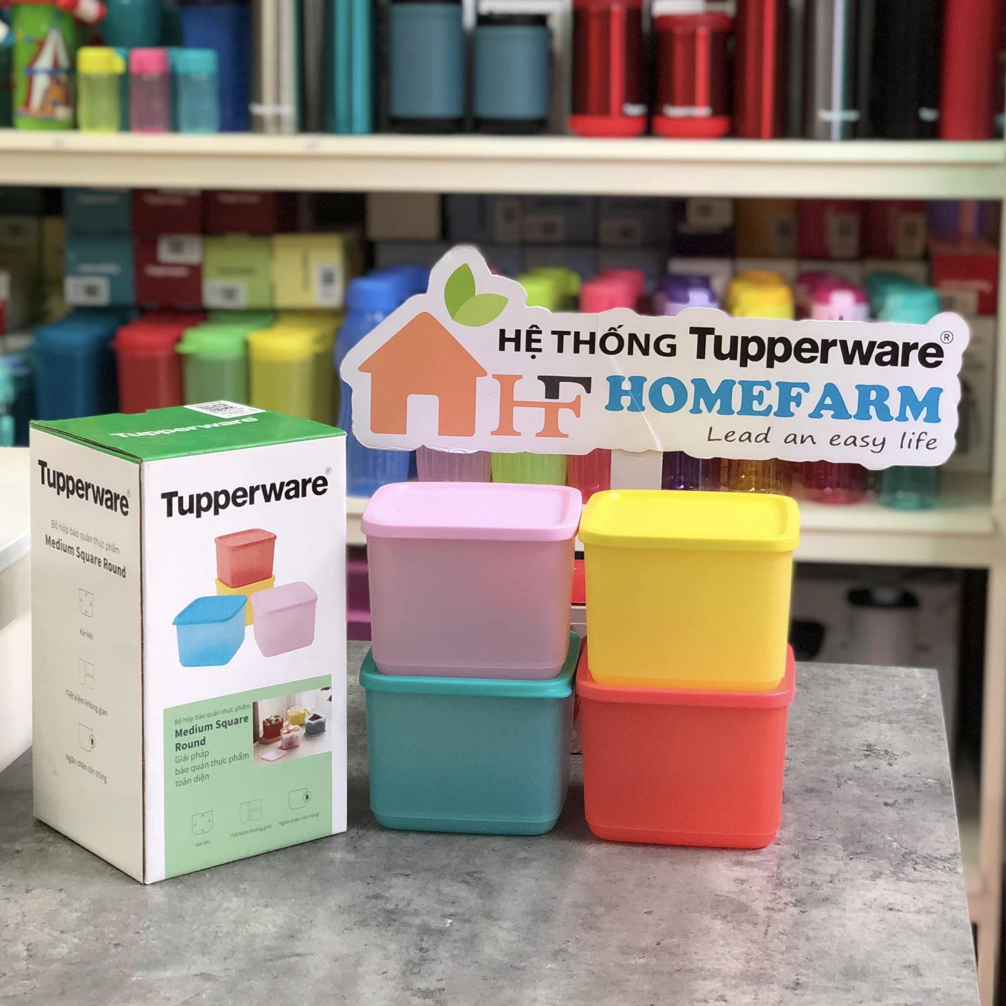 Bộ Hộp BQTP Medium Square Round 4 Hộp TUPPERWARE HÀNG CHÍNH HÃNG