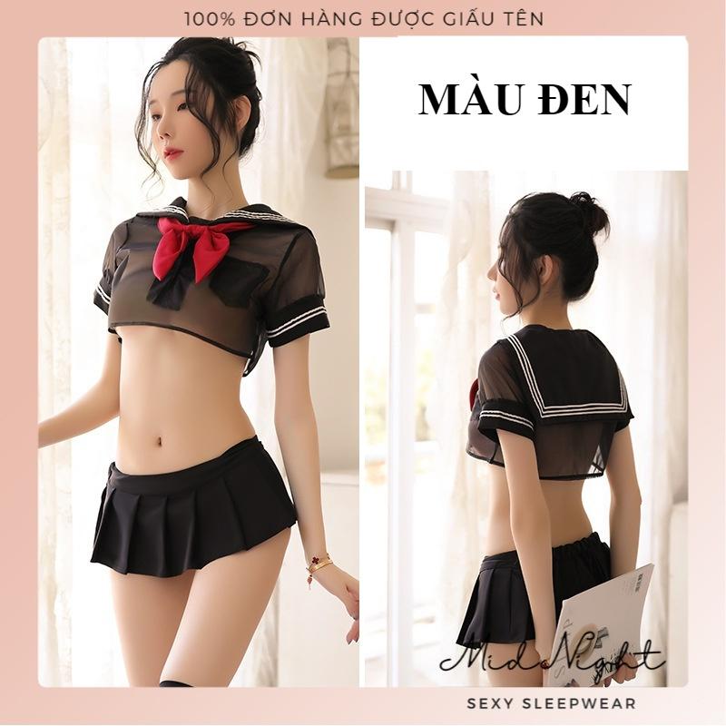 Cosplay Học Sinh Sexy Quyến Rũ Đầy Gợi Cảm Full Phụ Kiện - Bộ Đồ Lót Đồng Phục Cám Dỗ Cho Học Sinh Hư Mid Night Sexy - Màu Đen