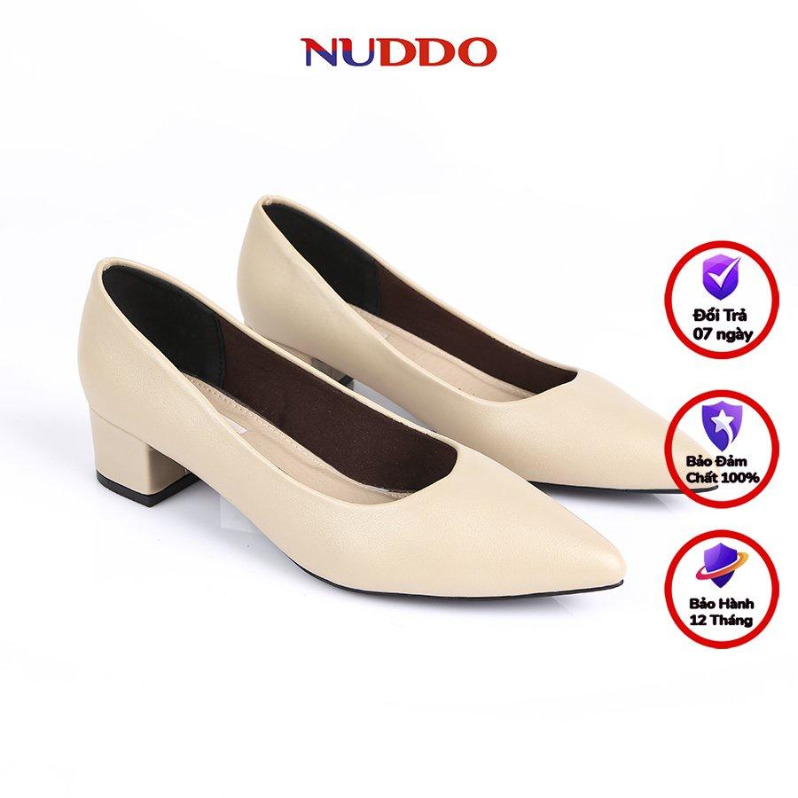 Giày cao gót công sở nữ cao cấp NUDDO mũi nhọn da mềm gót vuông 3p NU207