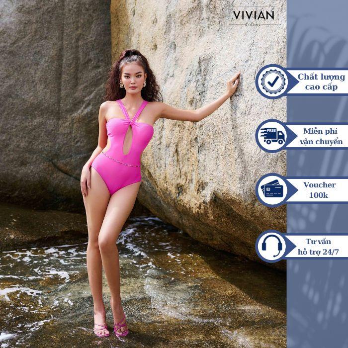 Đồ bơi nữ cao cấp dạng một mảnh may lộn tạo hình cutout - màu Hồng - VS193_PK