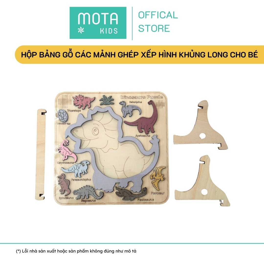 [M2490-8 - Mota Montessori] Đồ chơi cho bé Hộp bảng gỗ các mảnh ghép xếp hình khủng long - Hàng chính hãng