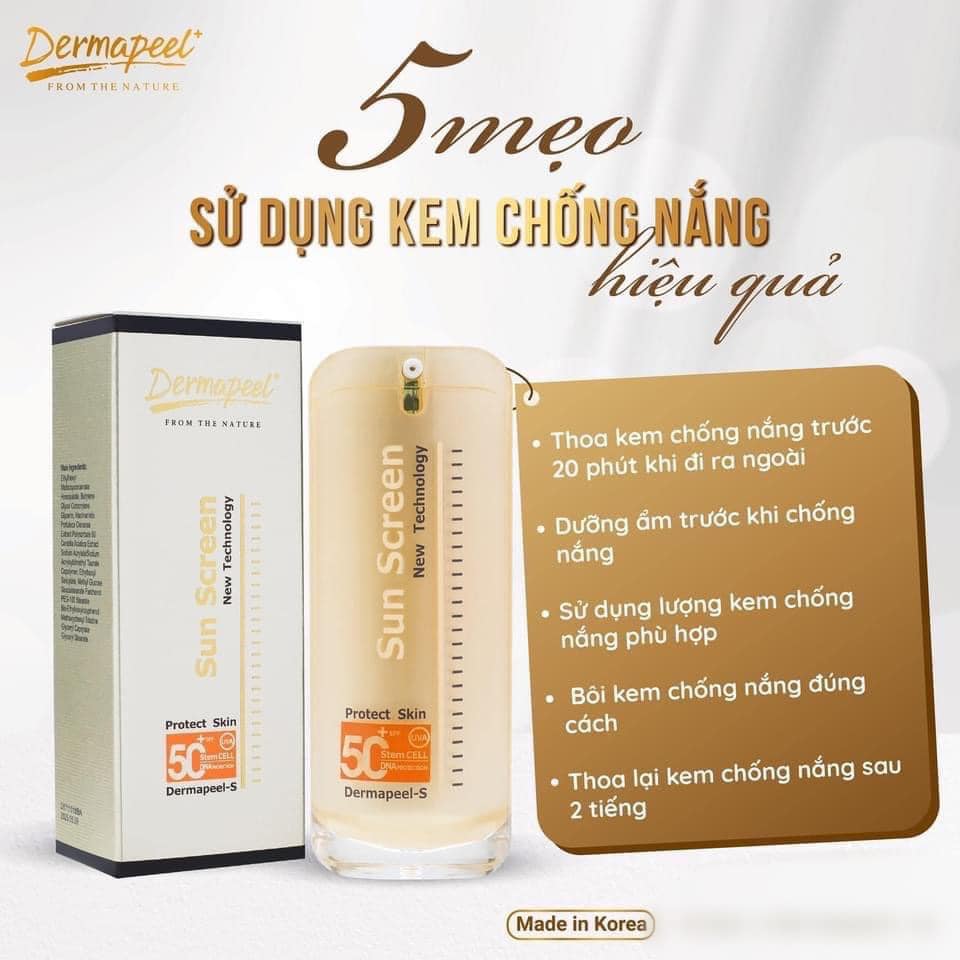 KEM CHỐNG NẮNG CAO CẤP DERMA PEEL+ SUN SCREEN SPF50+ Chống nắng Vật Lý - MAKUP Lớp Nền Hoàn Hảo - DƯỠNG DA HÀN QUỐC