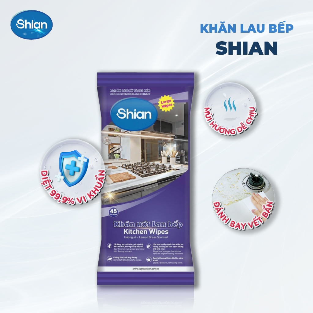 COMBO 2 Khăn lau bếp hương sả Shian 45 tờ và 1 Khăn lau đa năng Shian 50 tờ