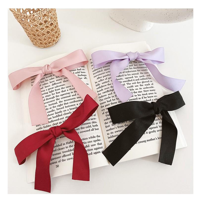 Cặp tóc nơ nhỏ dài vải satin Hàn Quốc xinh xắn dễ thương tiểu thư - Phụ kiện tóc, dây cột tóc