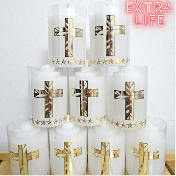 Đèn cầy sáp - Nến trụ trắng hình Thánh giá cao 10 cm x đường kính 6 cm- Cam kết không mùi không khói