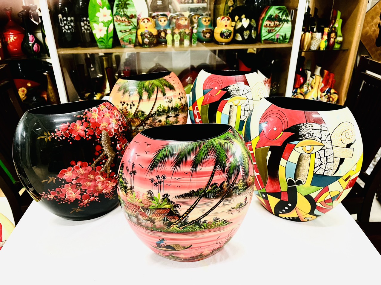 Bình Sơn Mài dẹp Cao Cấp Thanh Bình Lê size 30x25x12 thích hợp cắm hoa, trang trí, làm quà tặng,...