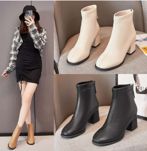 Boot Da Đen Đế Vuông Mềm Đẹp Êm Chân AG88 - Hàng Quảng Châu Cao Cấp