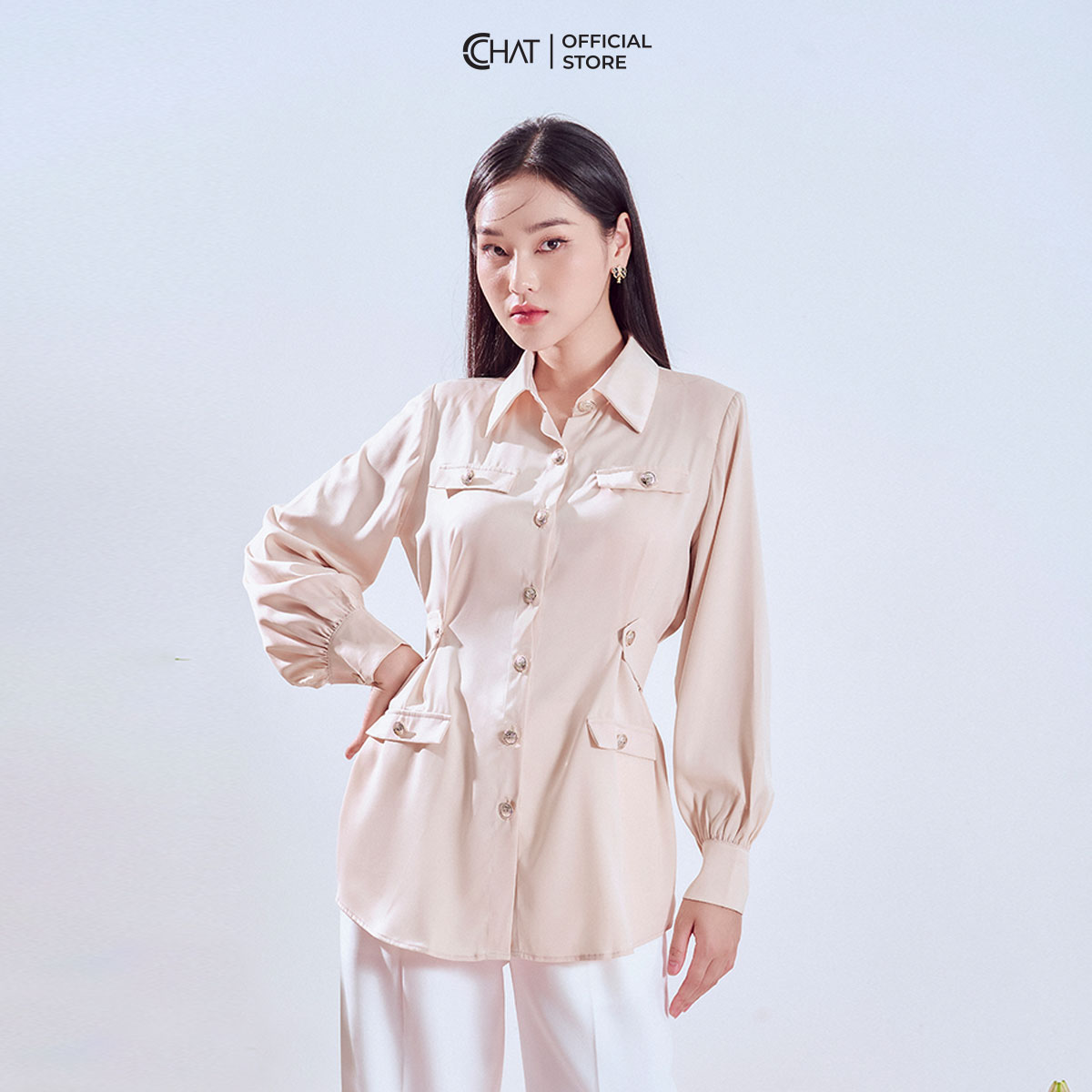 Áo Sơ Mi Nữ Cchat Giả Váy 4 Nắp Túi Chất Lụa Cao Cấp Phong Cách Trẻ Trung 12FDL2052ST