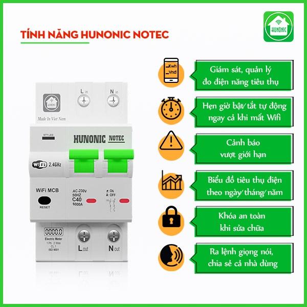 Aptomat Đo Năng Lượng Hunonic Notec CB Thông Minh Hẹn Giờ Tự Động [Hàng Chính Hãng