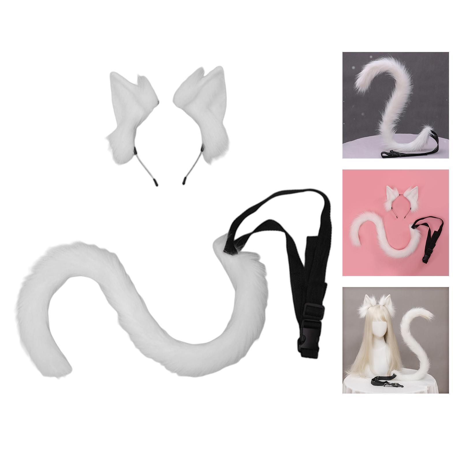 2 Pieces Plush Hair Hoop Long Tail Headwear Lovely Lolita Headband for Anime