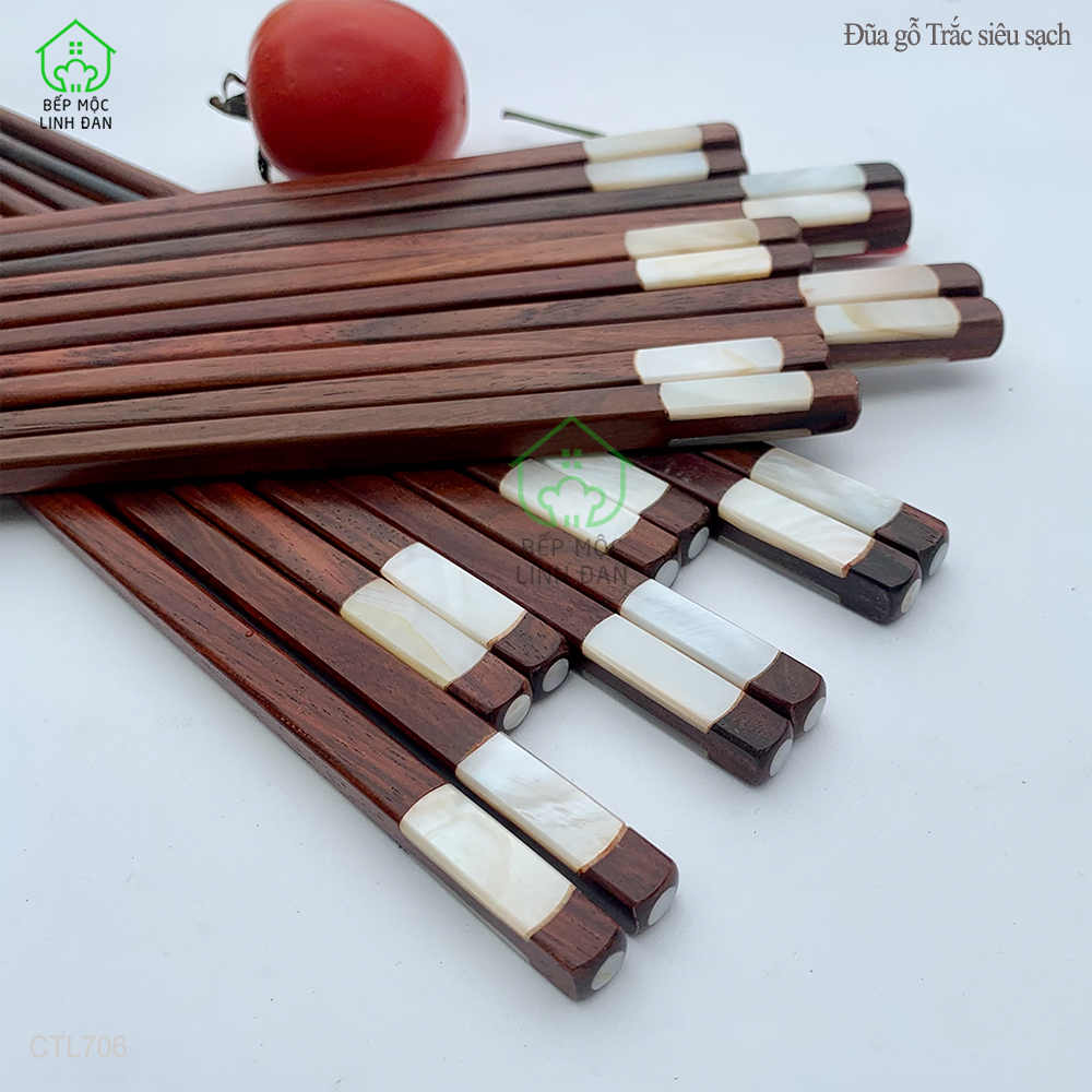(5 Đôi) Đũa ăn cơm xuất Hàn gỗ trắc ốp xà cừ 2 cạnh siêu sạch (CTL706-5)