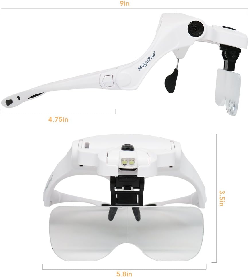 Kính lúp choàng đầu Magnipros MP9892 (có đèn LED và 5 thấu kính có thể tháo rời 1X, 1.5X, 2X, 2.5X, 3.5X) (Hãng Magnipros-Mỹ)