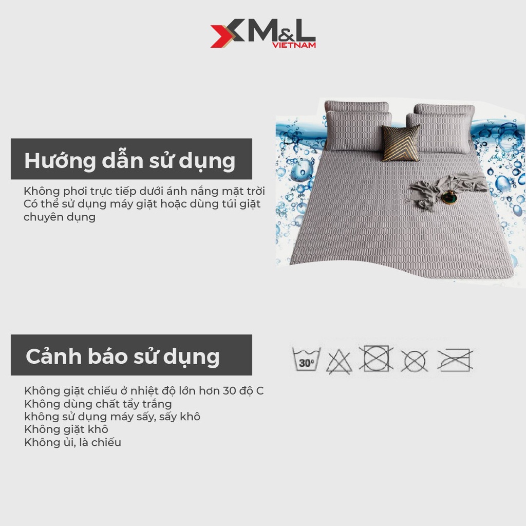 Chiếu điều hòa cao su non (kèm 2 áo gối) - vải lụa Nano mát lạnh M&amp;L CM1