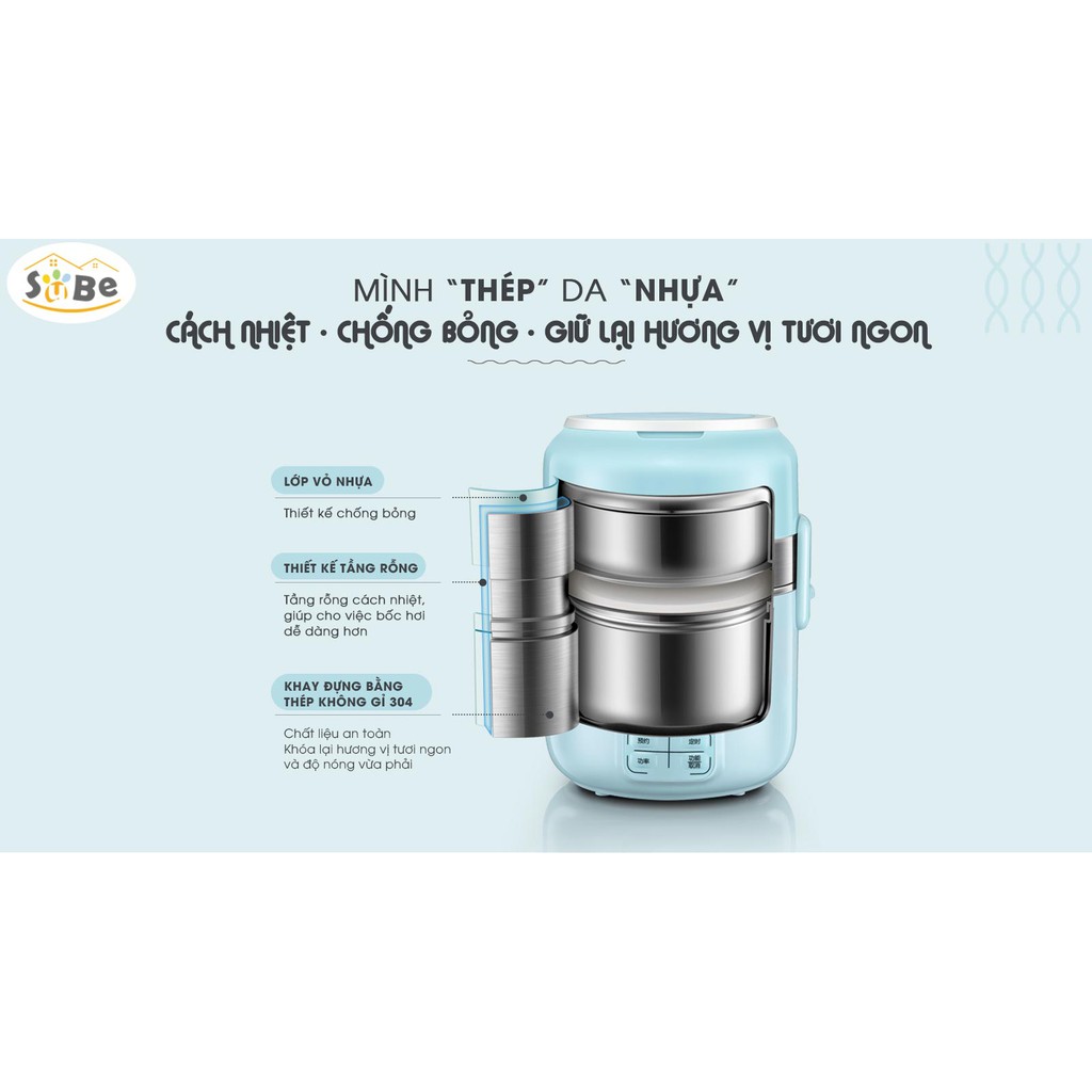Hộp Cơm Điện Giữ Nhiệt Và Nấu Chín BEAR DFH-B20J1 2 Tầng Dung Tích 2 Lít Công Suất 600 W - Hàng Nhập Khẩu