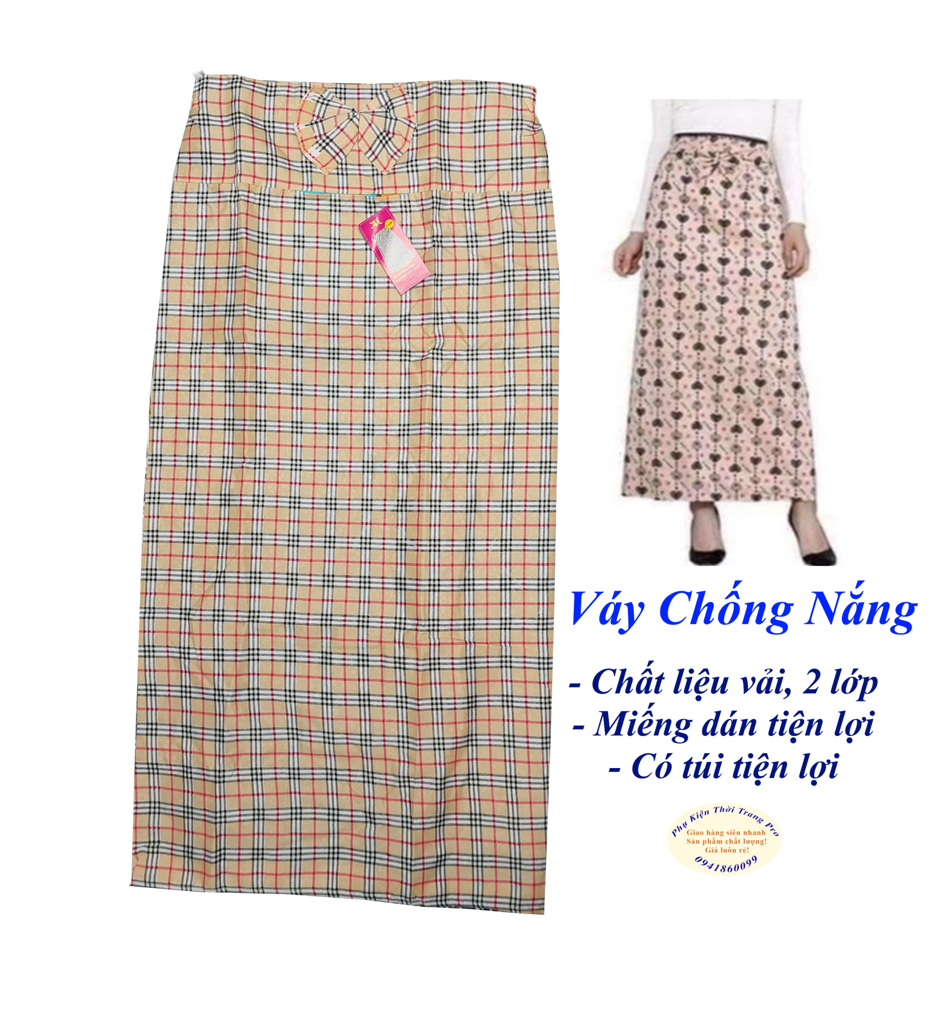 Váy chống nắng 2 lớp, Chất liệu vải kate 2 lớp, Có túi tiện lợi, Thoải mái khi di chuyển, Bảo vệ đôi chân