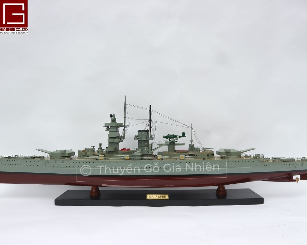Mô Hình Thuyền Gỗ Phong Thủy Dạng Thuyền Chiến GRAF SPEE Chính Hãng Hàng Xuất Khẩu Chất Lượng Cao