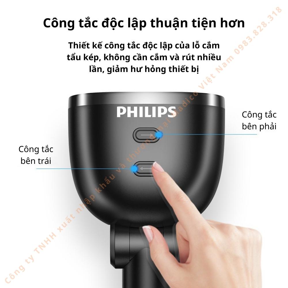 Bộ chia tẩu sạc Philips DLP4007 (Màu đen) có sạc nhanh QC 3.0, 2 cổng tẩu, 2 đầu usb - Hàng nhập khẩu