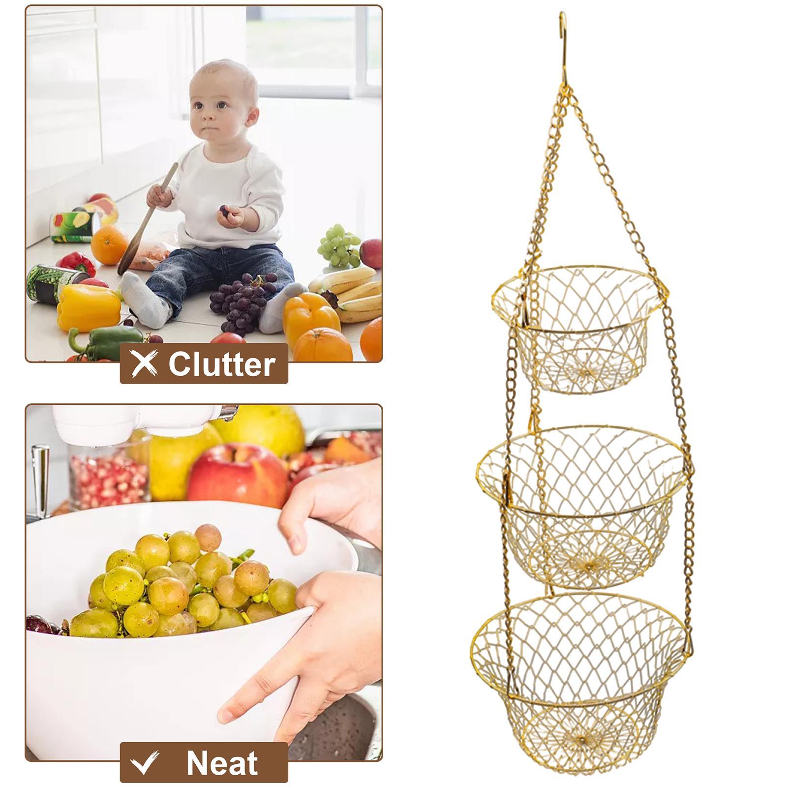 2pcs 3-Tier Fruit Vegetable Basket Fruit Hanger Stand Kitchen Organizer
