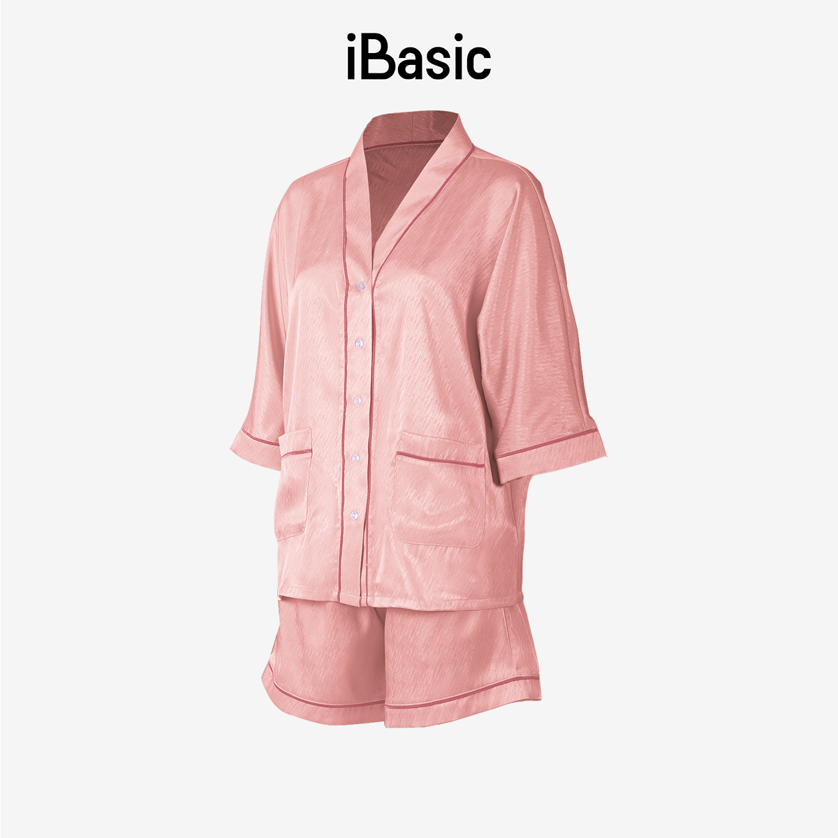 Đồ bộ mặc nhà nữ pyjama satin xước iBasic quần đùi áo tay lửng HOMW047