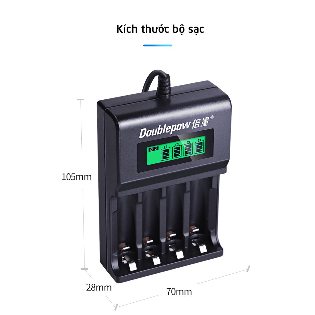 Combo Bộ Sạc Pin AA, AAA Doublepow K93B tự ngắt khi đầy Tốc Độ Cao Hiển Thị Màn Hình LCD kèm pin sạc aa 3000mAh