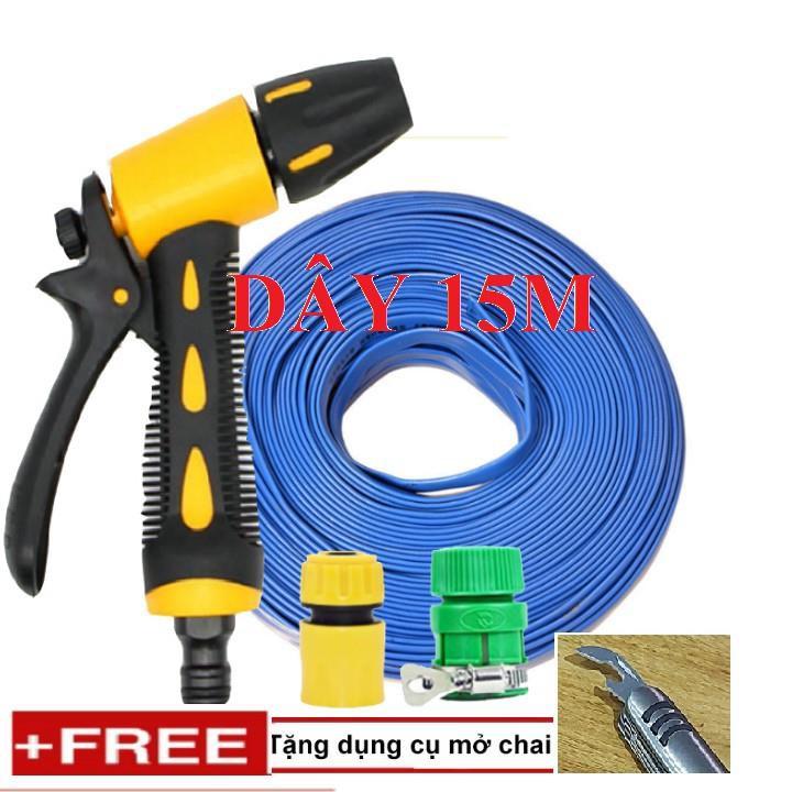 Bộ dây vòi xịt nước rửa xe, tưới cây . tăng áp 3 lần, loại 15m 206319 cút sập+ tặng mở chai TL