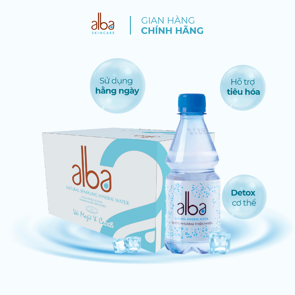 Combo Thùng 24 chai nước khoáng thiên nhiên không ga Alba 350ml + Xịt khoáng Alba Skin Care dành cho da khô 150ml