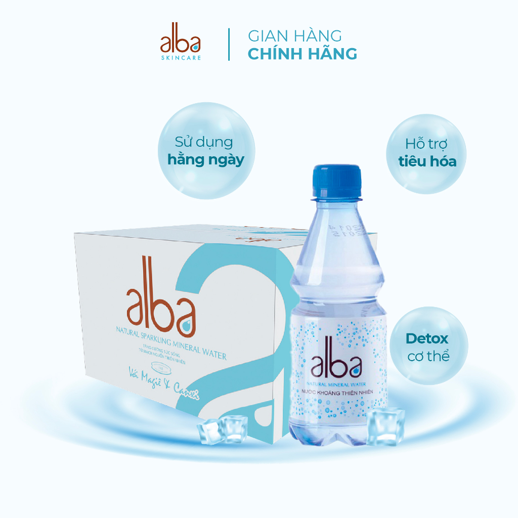 Thùng 24 chai nước khoáng thiên nhiên không ga Alba bổ sung Canxi Magie tốt cho sức khỏe 350ml