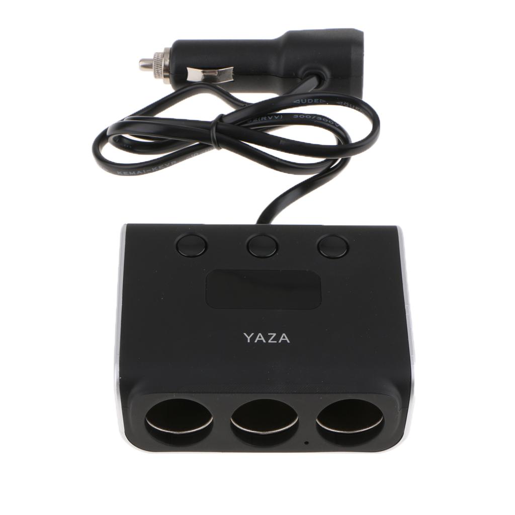 Dual USB Charger 3 Way Car Cigarette Lighter Socket Splitter Adapter Black