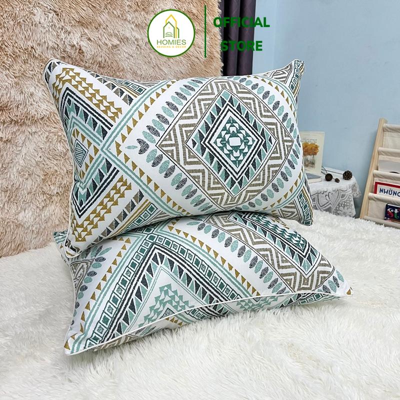 Vỏ Gối Nằm, Áo Gối Đầu Cotton PL Hoạ Tiết Vintage Hàn Quốc - Kích Thước 45cmx65cm Có Khóa Kéo