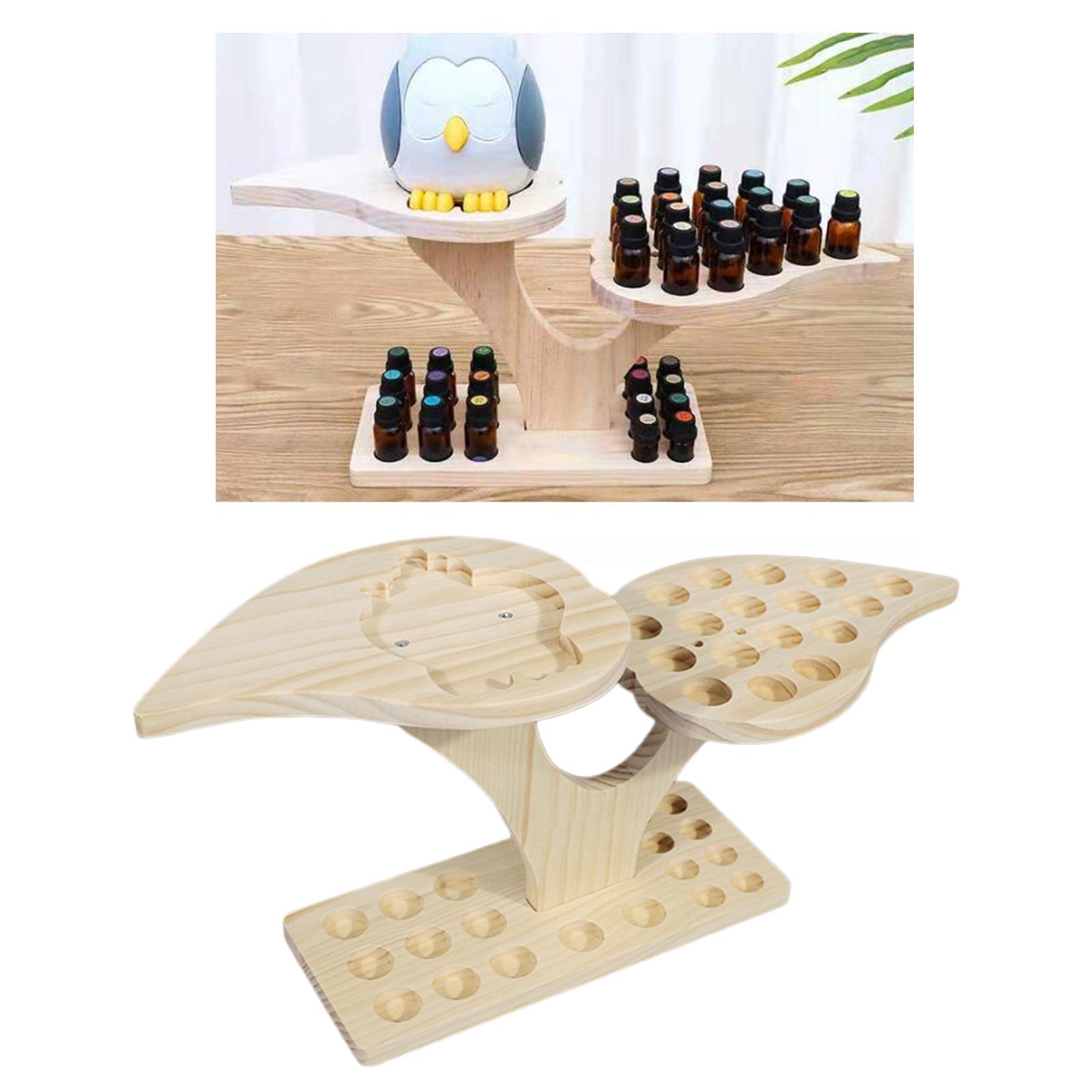 36 Slots Wood Essential Oils Stand Diffuser Holder Carousel Storage Shelf, 2 Tier Height