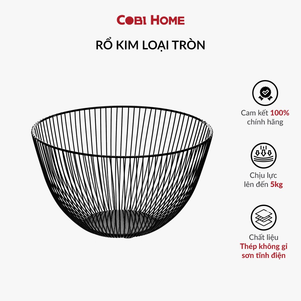Rổ đựng hoa quả, rau củ Cobi Home bằng kim loại tròn cao cấp _ Màu đen _ 341139