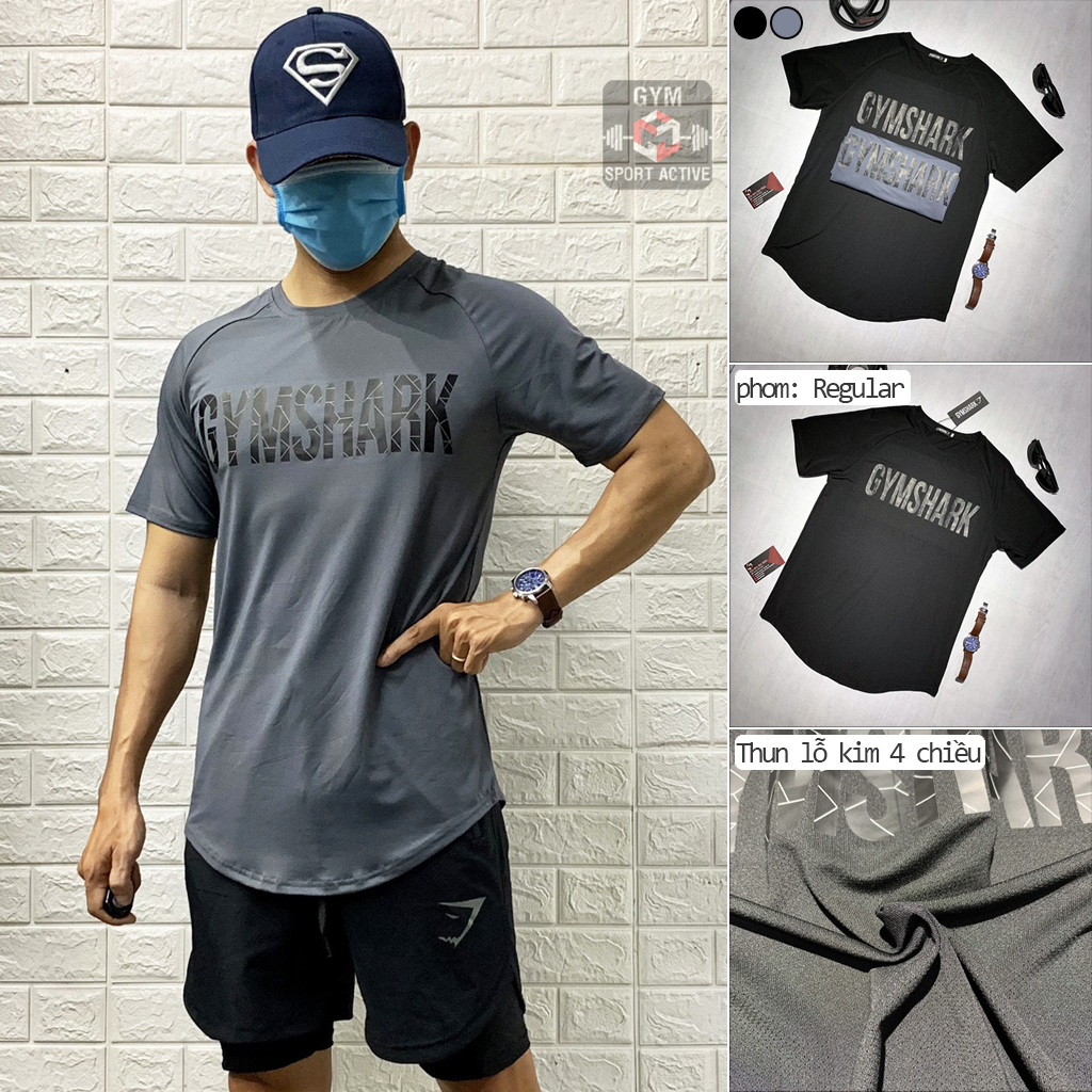 Áo thun nam thể thao áo thun tập gym nam phom ôm nhẹ vạt bầu thoáng mát t shirt GymShark thun lỗ kim co giãn 4 chiều