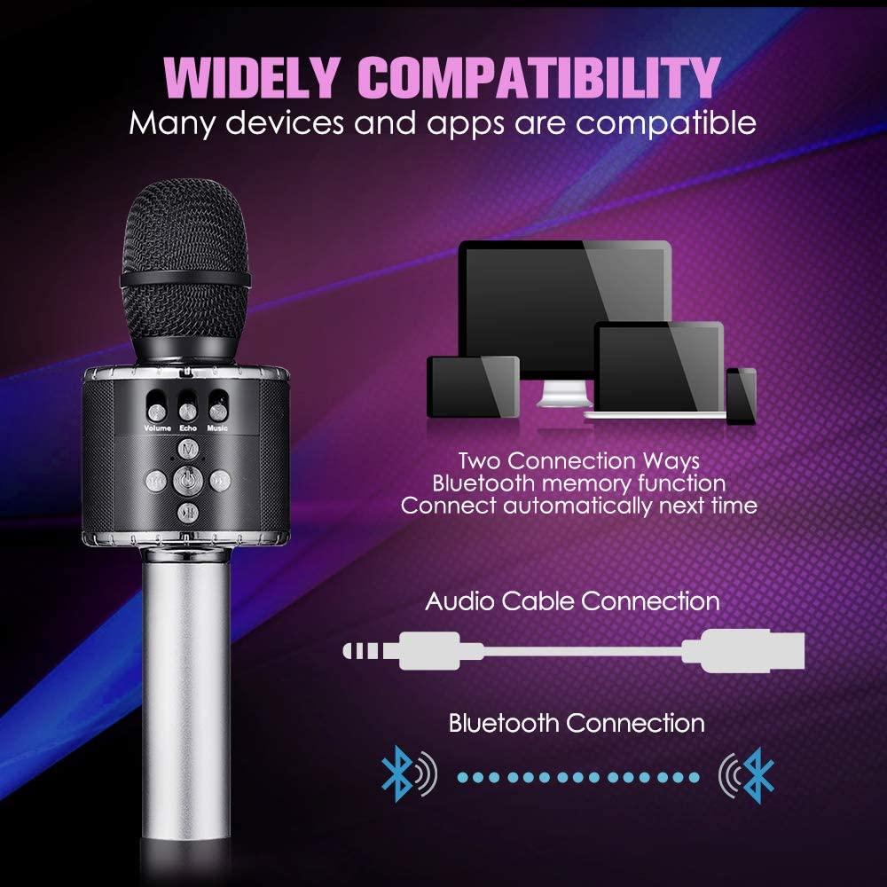 Micrô Karaoke không dây , Micro Karaoke Bluetooth di động với LED Disco tương thích với điện thoại thông minh