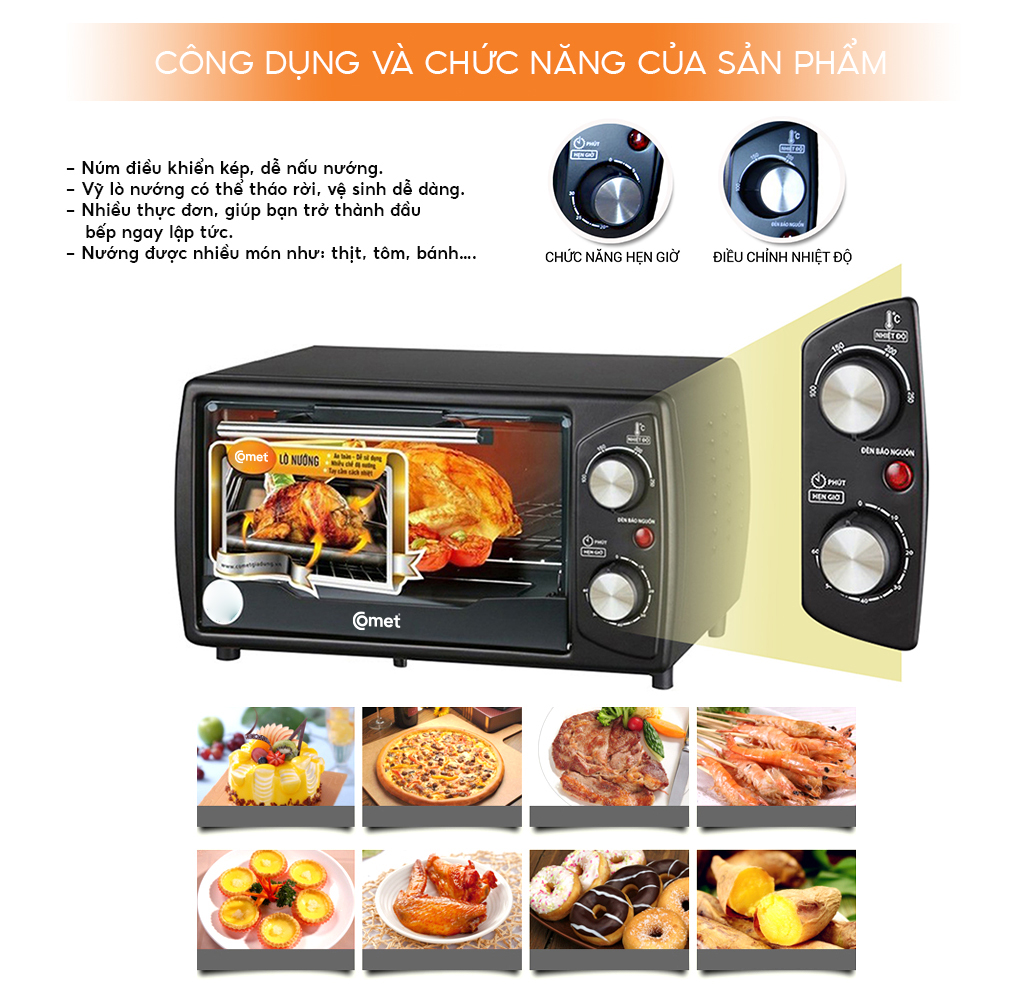 Lò nướng điện Comet CM6510 10L – Công suất 1000W, đa chức năng, nhỏ gọn, hàng chính hãng