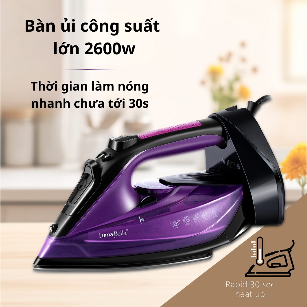 Bàn là, bàn ủi hơi nước cầm tay Lumabella LB-61013 công suất 2200W, mặt bàn ủi chống dính sử dụng với mọi vải - HÀNG CHÍNH HÃNG