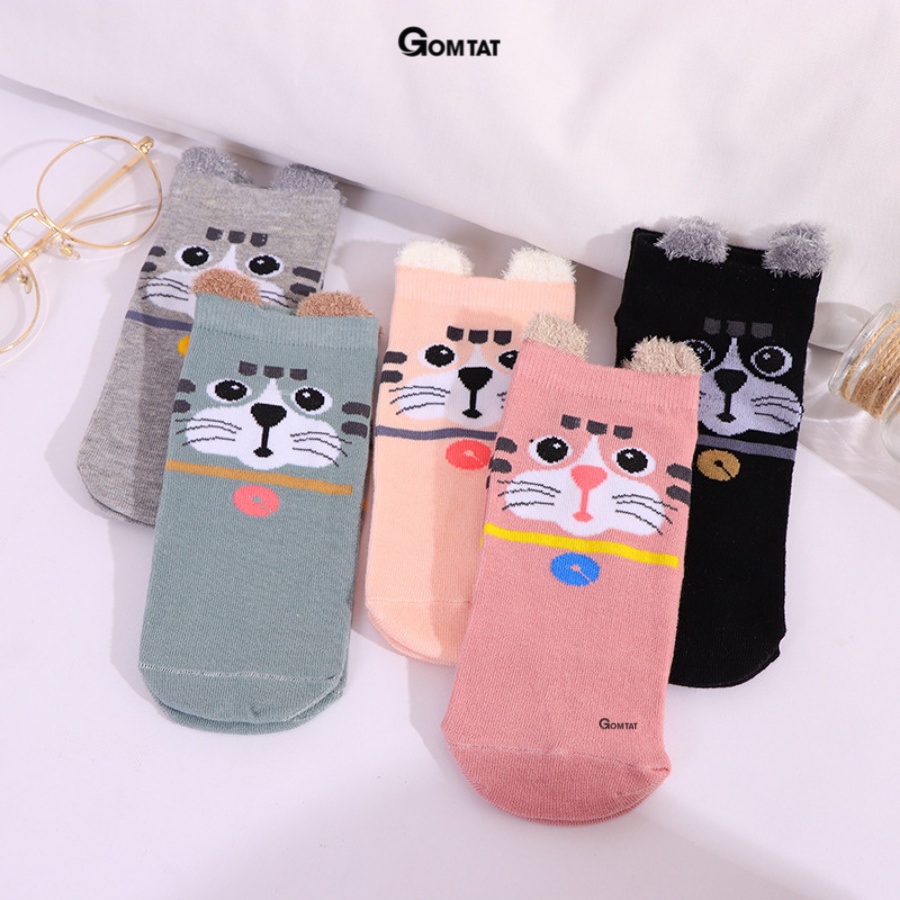 Set 5 Đôi Tất Nữ Cổ Ngắn GOMTAT Chất Liệu Cotton Hình Tai Gấu Dễ Thương Nhiều Màu Phong Cách Hàn Quốc - LISU-TAIGAU-03