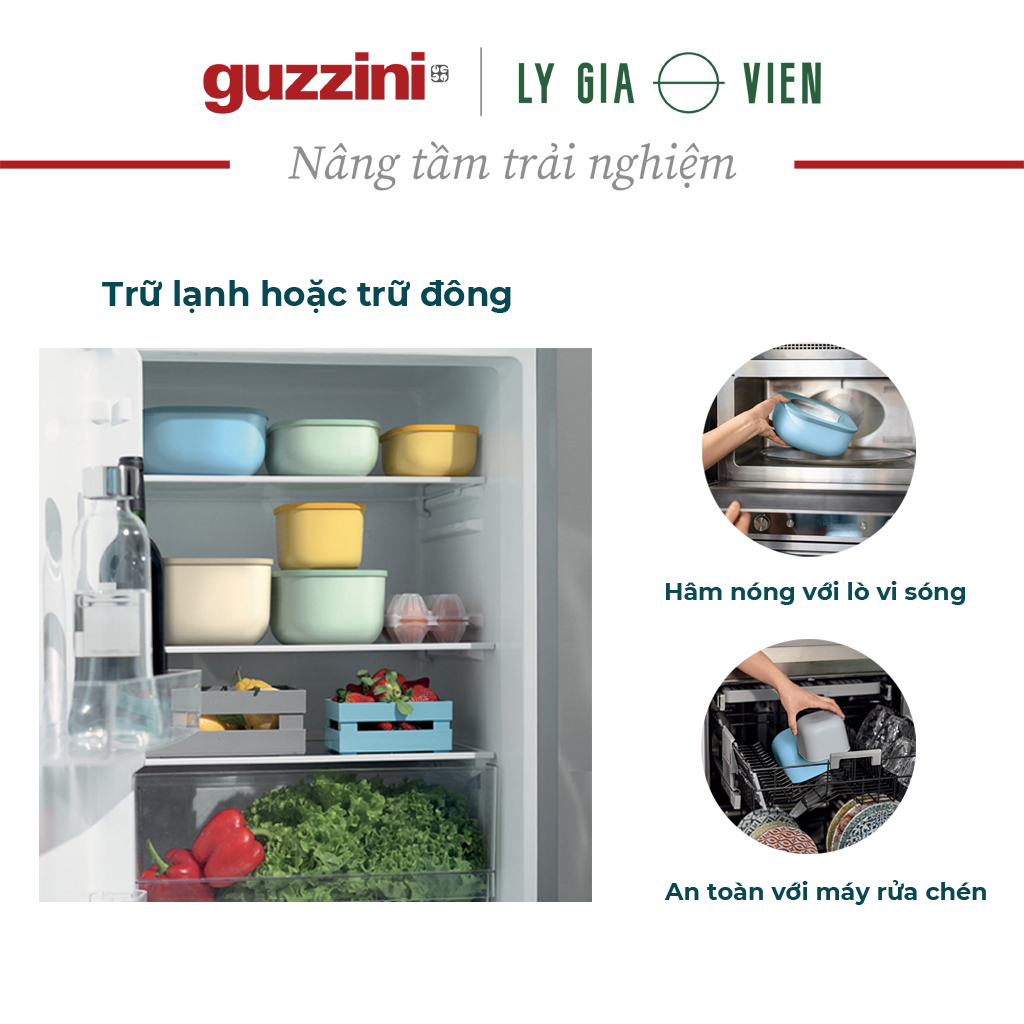 Bộ 3 Hộp Đựng Thực Phẩm Guzzini STORE&MORE - Hộp Kín Không Khí - Thiết Kế Có Thể Xếp Chồng, Phù Hợp Cho Tủ Lạnh/Tủ Đông/Lò Vi Sóng - Giữ Thực Phẩm Tươi Lâu Hơn