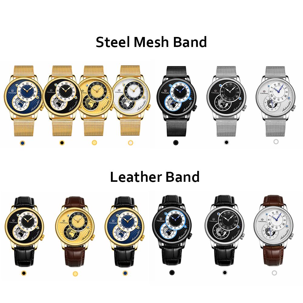 Đồng hồ cơ FORSINING Nam tự động Mặt số La Mã Mặt sau trong suốt Con trỏ phát sáng Không thấm nước