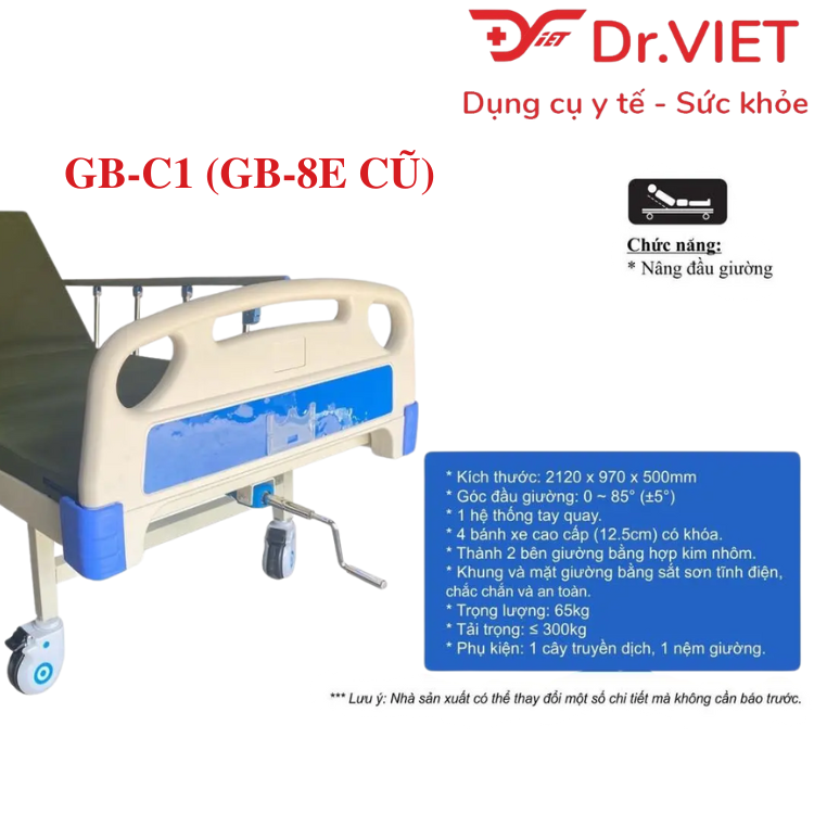 Giường y tế 1 tay quay LUCASS GB-C1 (GB-8E)Chính hãng- Hỗ trợ nâng đầu hạ đầu, giao hàng toàn quốc Sản xuất trên công nghệ dây chuyền hiện đại của Mỹ