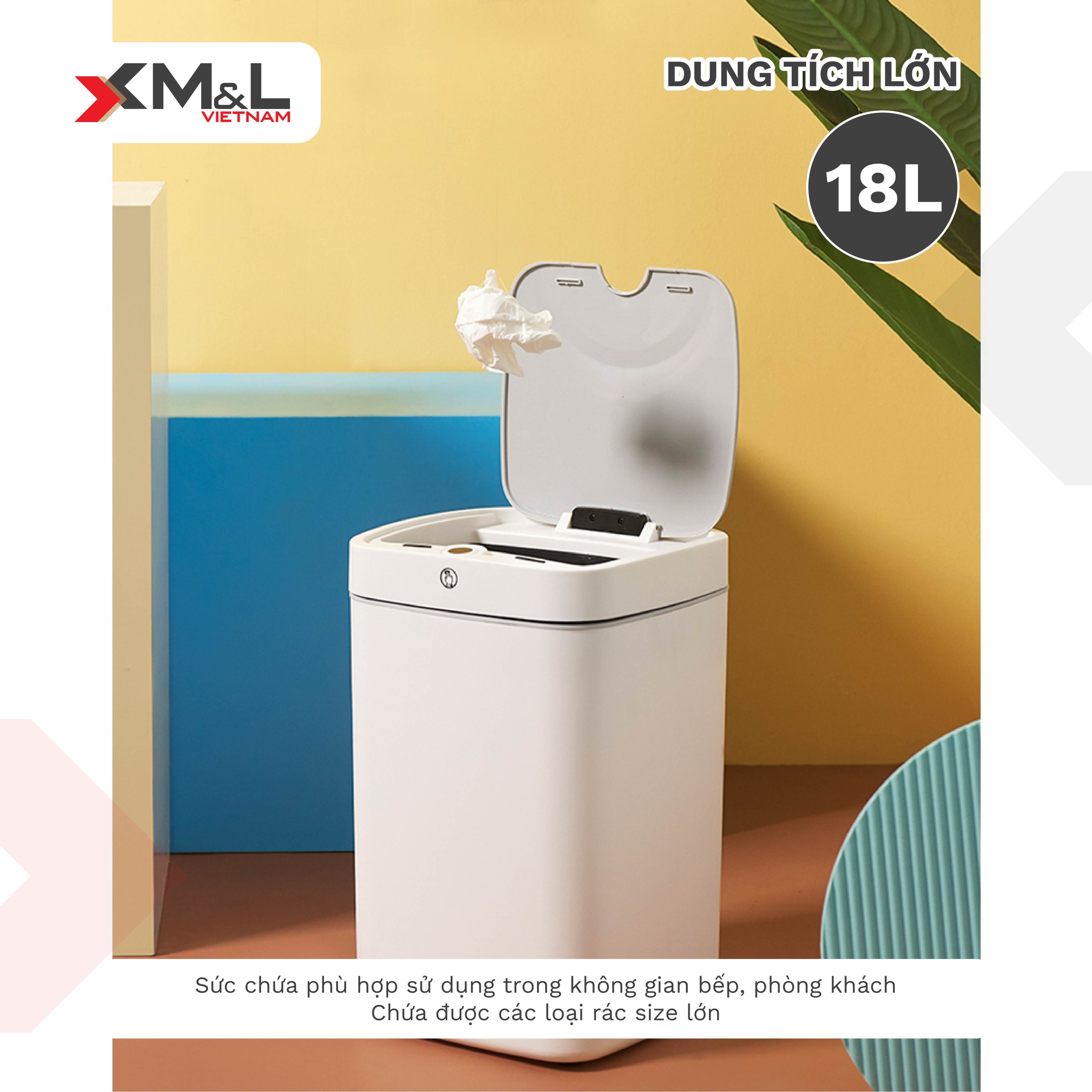 Thùng rác cảm ứng thông minh 18 lít ML B-JA-18 - Màu ghi