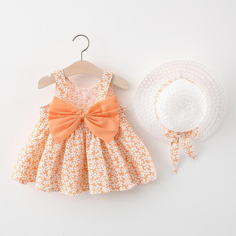 Váy Bé Gái Hai Dây Kèm Nón, Chất Cotton Thoáng Mát Thích Hợp Mặc Mùa Hè