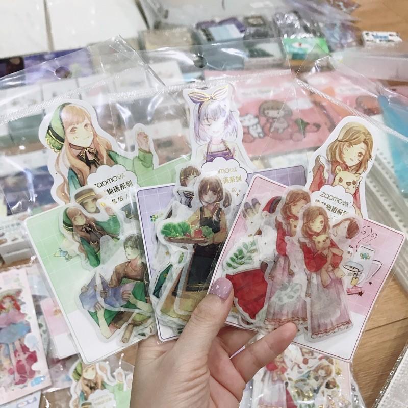 Gói 50 stickers cô gái xinh xắn có nhũ vàng