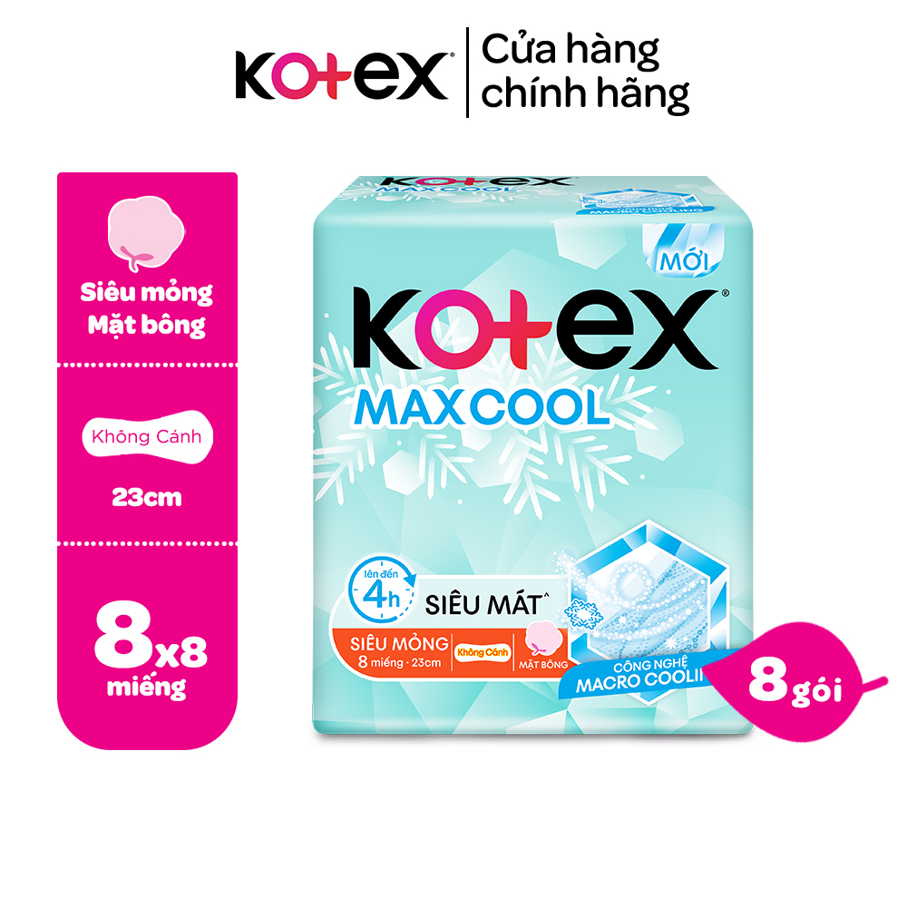 Combo 8 gói băng vệ sinh Max Cool siêu mỏng cánh/không cánh (8 miếng/20 miếng