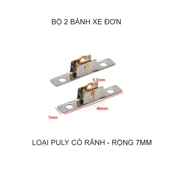 Combo 2 bánh xe đơn mini cho cửa trượt, cửa nhựa, nhôm, loại rộng 7mm